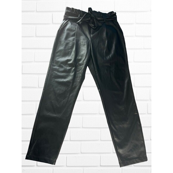 VERO MODA Pants - Vero Moda Women's Medium Pants Eva Paperbag Faux Leather Ankle‎ Black
